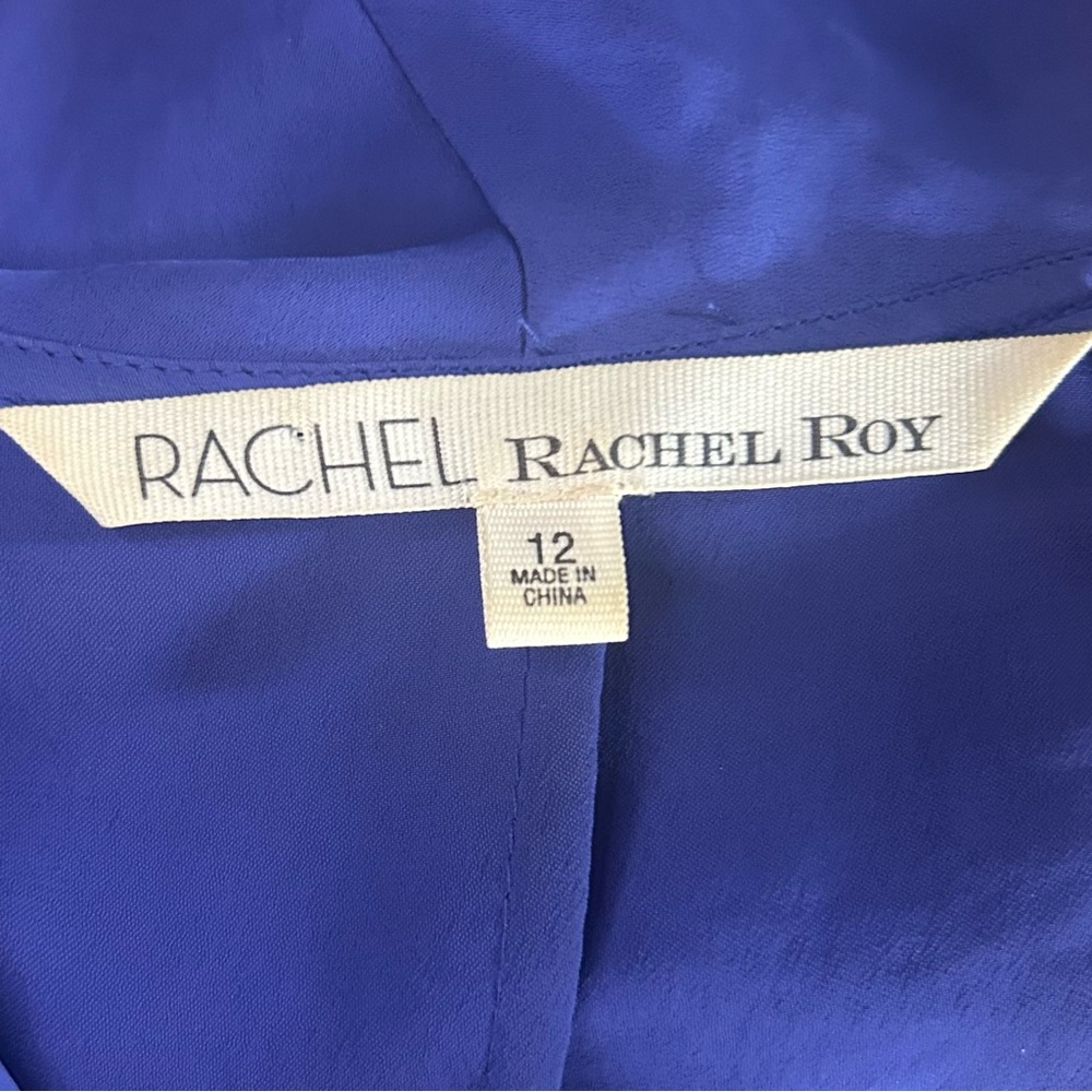 Y2K Rachel Roy Royal Blue Ruffle Pockets Dress Back Cutout Cocktail Retro Sz 12 - Picture 7 of 11